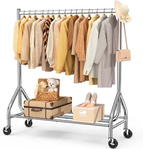Vista 14 de EAGMAK - Perchero resistente para ropa con capacidad de carga de 420 LBS, perchero enrollable para ropa con ruedas bloqueables, perchero de metal
