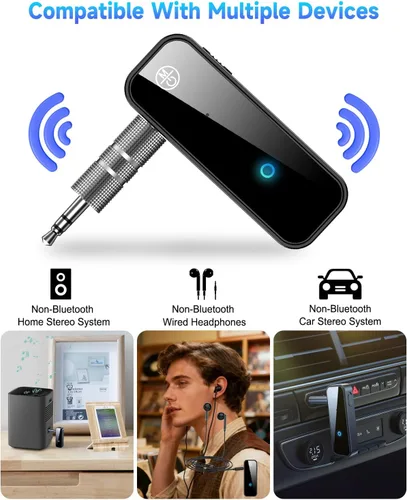 Vista 7 de Adaptador auxiliar auxiliar Bluetooth 5.4 para coche, transmisor receptor Bluetooth 2 en 1, conector de 0.138 in, adaptador de audio inalámbrico
