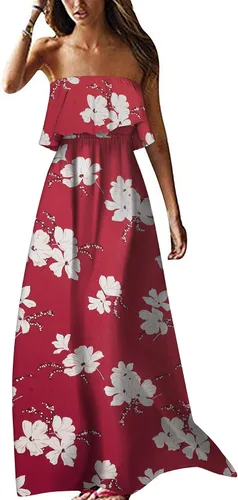 Vista 7 de ZMPSIISA Vestido largo de verano para mujer, con hombros descubiertos, sin A-flor azul