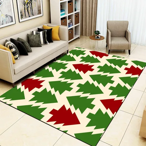 Vista 18 de Alfombra de área de decoración de habitación de Feliz Navidad, 2 x 3 pies, alfombra de árbol de Navidad con copos de nieve para dormitorio, alfombra