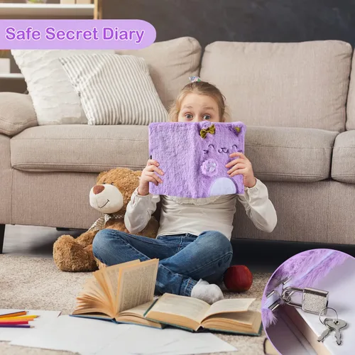 Vista 2 de PJDRLLC Diario para niñas con cerradura y llaves, cuaderno de viaje para escribir, lindo diario secreto con bolígrafo multicolor, calcomanías