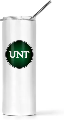 Vista 19 de University of North Texas - Vaso delgado para agua, acero inoxidable, vaso con popote y tapa, doble pared, de acero inoxidable