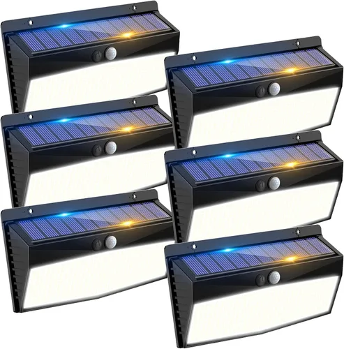 Vista 17 de 368 luces LED solares para exteriores con sensor de movimiento, valla solar con 3 modos de iluminación, seguridad alimentada, impermeable