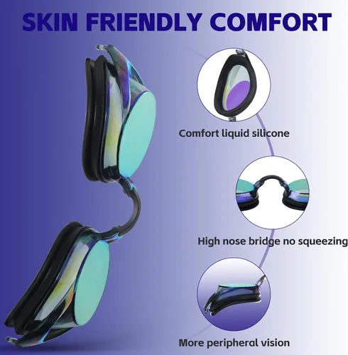 Vista 4 de Racing Swim Goggles 2 Pack for Adult Men Women 180° Panoramic Clear View Bungee Strap Swimming Goggles No Leaking