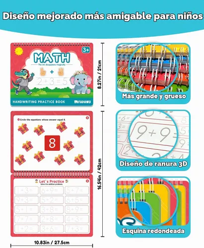 Vista 6 de Libros mágicos de práctica de escritura con ranuras para niños, cuaderno grande de escritura a mano con ranuras, cuaderno reutilizable para aprender