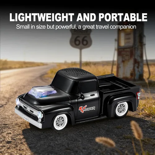 Vista 7 de Altavoz Bluetooth para camioneta vintage, modelo de camión retro con sonido HD, micrófono integrado, luces LED de fiesta, doble emparejamiento TWS