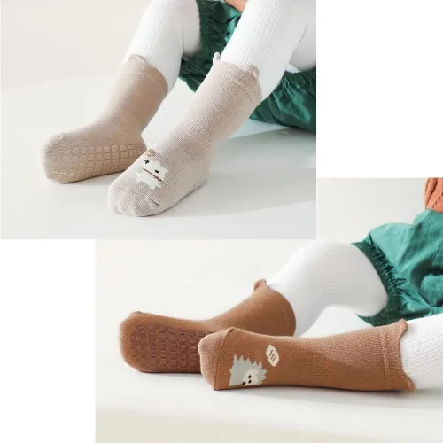 Vista 7 de Exegawe Calcetines antideslizantes para niños pequeños, bonitos calcetines de bebé con puños de cuello redondo, 5 pares