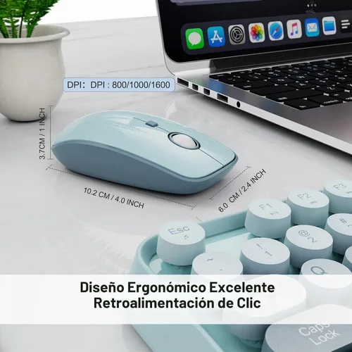 Vista 4 de Combo de teclado y mouse inalámbricos, teclado y mouse coloridos, teclado retro con 2.4 GHz Plug & Play, para Windows 11/10/7, portátil, PC (azul)