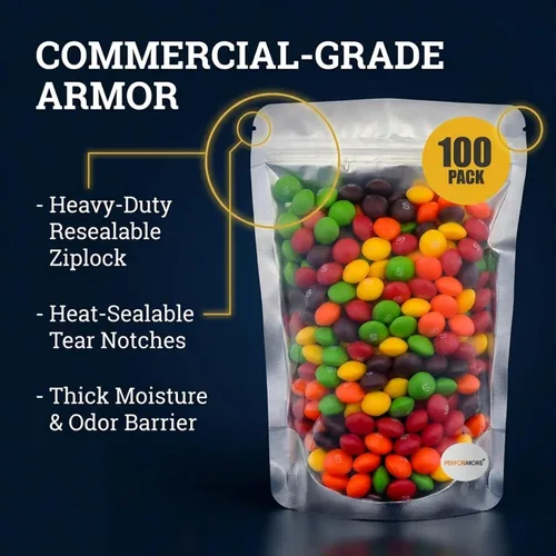 Vista 4 de Performore Bolsas de pie de 5 x 8 pulgadas, bolsas resellables con cierre hermético para almacenamiento de alimentos, bolsas de Mylar resistentes
