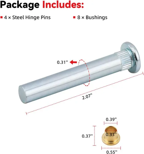 Vista 2 de Kit de reparación de pasador de bisagra de puerta delantera y buje compatible con Frontier 1998-2004 Reemplaza 38476