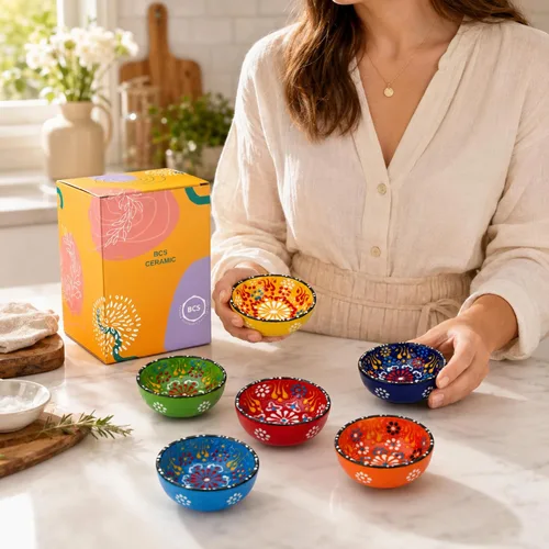 Vista 8 de BCS Juego de 6 cuencos de cerámica pequeños para inmersión, tabla de preparación de cocina y charcutería, plato de salsa de soja, platos decorativos