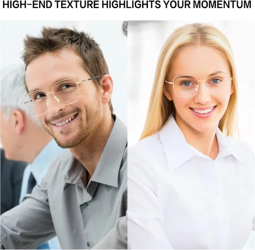 Vista 5 de Oversized Square Metal Reading Glasses Women, Large Anti Blue Light Computer Reader, Anti Eyestrain Eyewear