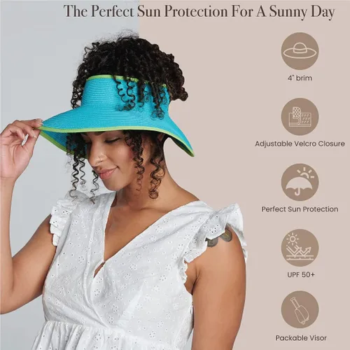 Vista 7 de San Diego Hat Co. Visera ultratrenzada para mujer con cinta y banda para el sudor Aqua Lime