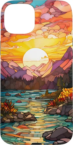 Vista 9 de iPhone 16 Sunset Stained Glass Mosaic Landscape Scene Case