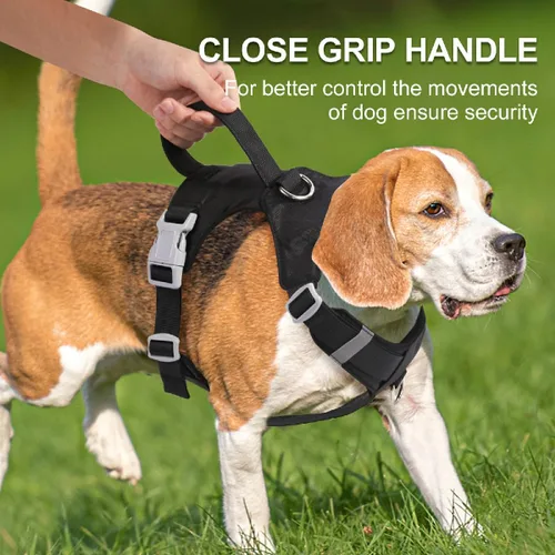 Vista 3 de Arnés sin tirones para perro, con asa, ajustable, suave, chaleco ligero para perros pequeños, medianos y grandes, negro, M