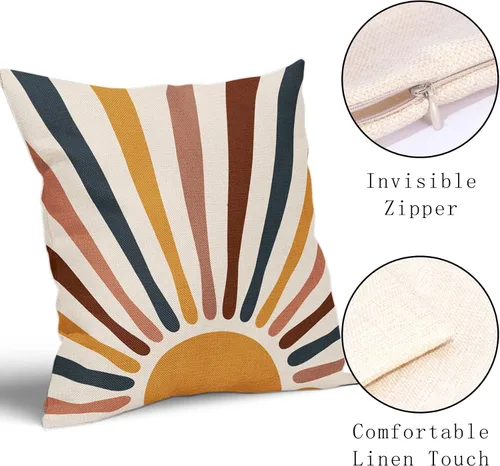 Vista 3 de Kawani - Juego de 2 fundas de almohada decorativas Boho Sunrise, diseño abstracto con rayas coloridas estilo bohemio, fundas de almohada modernas