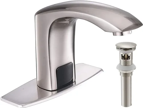 Vista 8 de Grifo de baño automático negro activado por movimiento, sin contacto, bañera, lavabo, lavabo, aireador, un agujero, mezclador de latón, desagüe