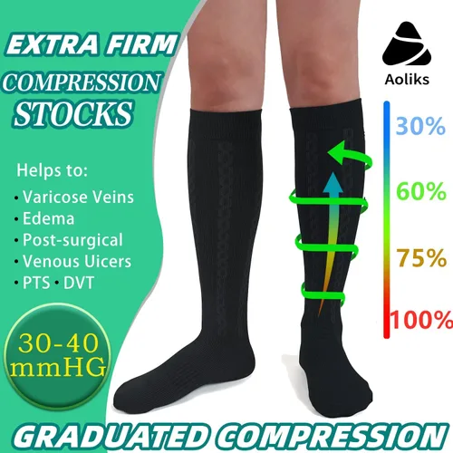Vista 3 de Calcetines de compresión graduados médicos para hombres y mujeres, 30-40 mmHg, paquete de 2 calcetines de alta circulación de apoyo extra firme