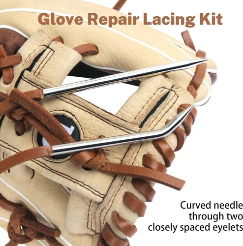 Vista 5 de Softball Baseball Glove Lace, Mitt Lace Repair Kit Includes 2 Leather Laces and Lacing Needle for Catcher's Glove