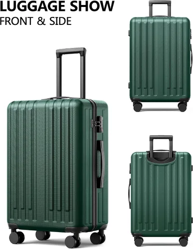 Vista 6 de SunnyTour Juego de equipaje, maleta ligera de mano con ruedas (20"24"28"), Verde