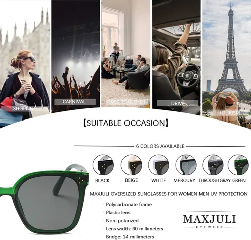 Vista 6 de MAXJULI Oversized Sunglasses for Women Men UV Protection 8056