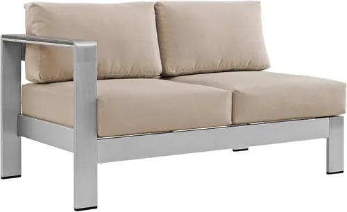Vista 15 de Modway Sofá de aluminio y tela para patio al aire libre Shore en plata/gris