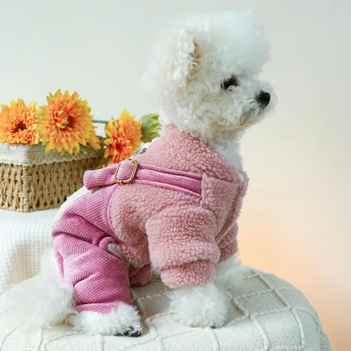 Vista 2 de Ropa para cachorros, pijamas para perro, trajes de invierno, abrigo para perros pequeños, overol de forro polar con patrón de corazón, pantalones