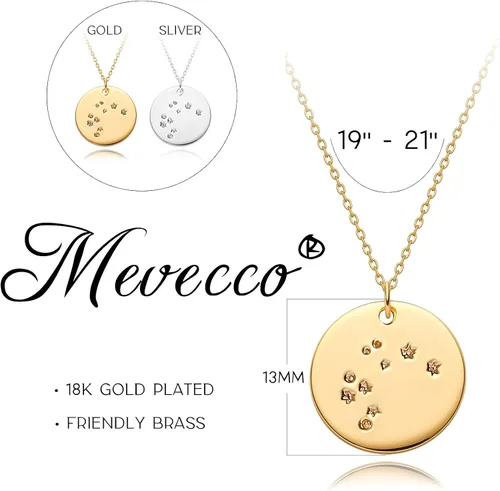 Vista 4 de Mevecco - Collar de oro, disco de moneda, zodiaco, 12 constelaciones, estrella conectada, grabado con horóscopo, colgante de astrología, cadena