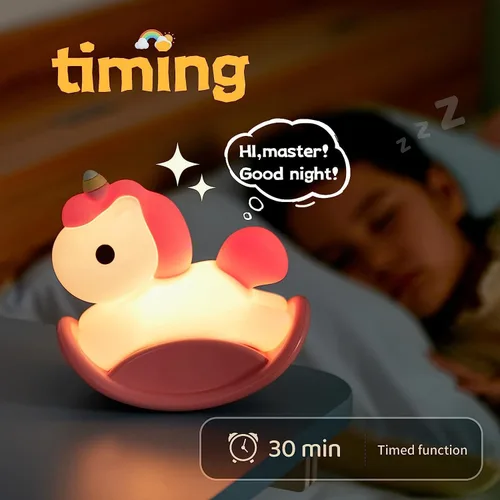 Vista 2 de Luz nocturna para niños, bonita lámpara de noche de unicornios esponjosos, animales kawaii de silicona iluminada para niños y niñas, luz nocturna