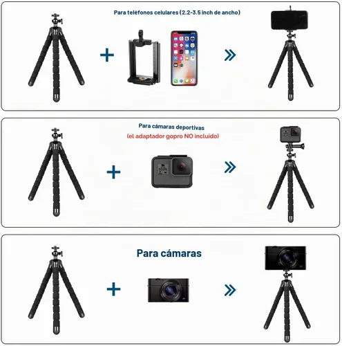 Vista 6 de Trípode flexible para teléfono celular con control remoto inalámbrico y abrazadera para teléfono, mini trípode portátil ajustable compatible