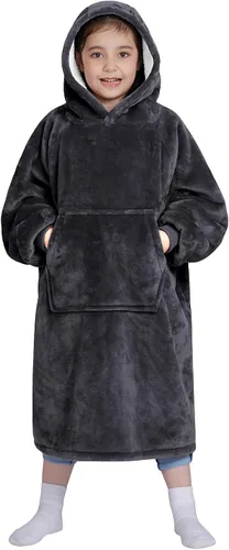 Vista 31 de Waitu - Sudadera tipo manta, para regalar a hombre o mujer, muy cálida y acogedora, gigantesca, con capucha, de gruesa franela, con mangas y un Negro