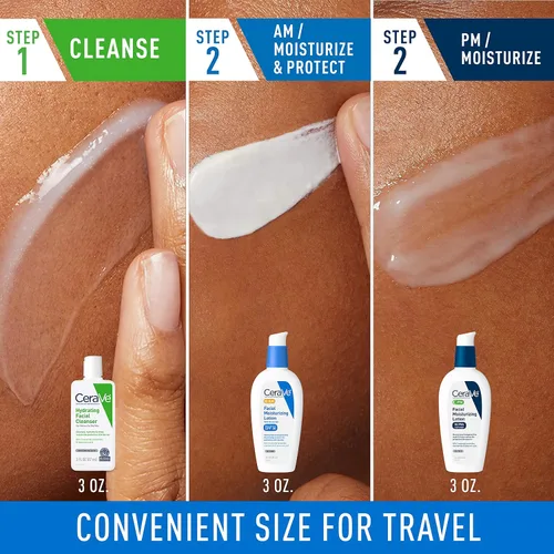 Vista 2 de CeraVe Rutina de Cuidado Facial AM Hidratante con SPF, PM Hidratante Facial y Limpiador Facial Hidratante para Mañana y Noche Artículos de Aseo