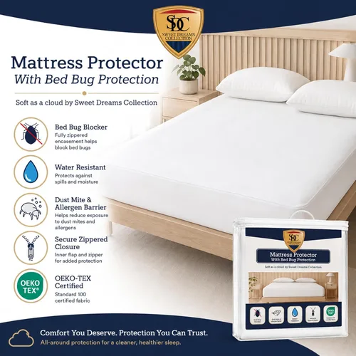 Vista 3 de Protector de colchón King con cremallera, barrera de ácaros resistente al agua, funda de colchón de 6 caras, se adapta a 78 x 80 x 12 pulgadas