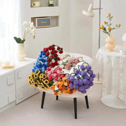 Vista 7 de Manta Decorativa de Ganchillo con Ramo de Flores, Manta Tejida a Mano con Flores, Lindo Regalo Romántico para Ella Novia Mamá Día de la Madre San