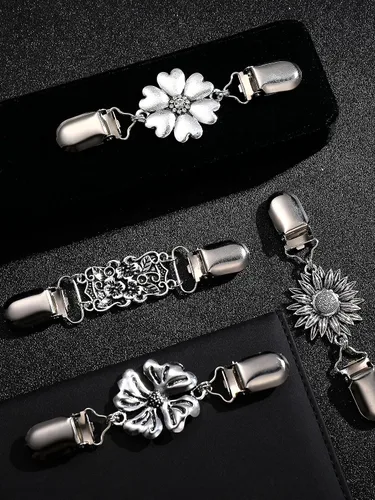Vista 4 de Jetec 4 Pieces Vintage Sweater Shawl Clips Retro Cardigan Collar Dress Shirt Brooch Clips for Women Wearing, 4 Styles