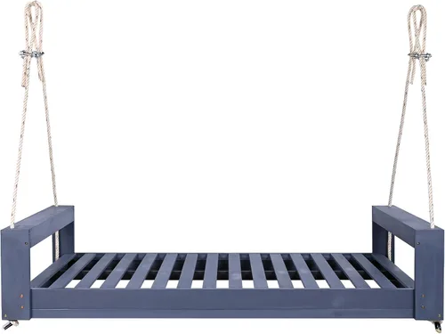 Vista 3 de Merax Columpio de madera de acacia para patio y jardín, sofá cama de día con cuerdas de cáñamo, fácil de montar, gris