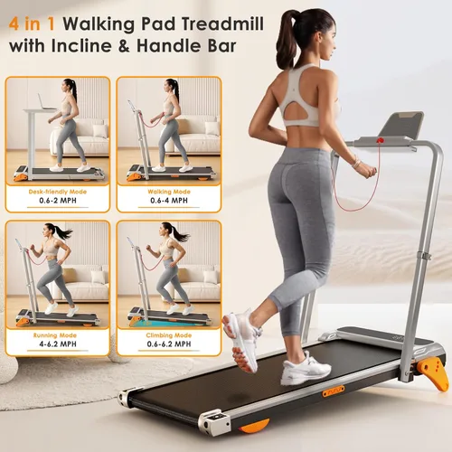 Vista 4 de Walking Pad with Incline Portable Treadmill with Handle Bar for Home Office Under Desk Use Small Space Treadmill