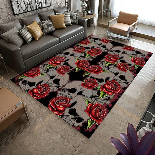 Vista 16 de Alfombra de araña negra, 3 x 4 pies, alfombra impresa en 3D de telaraña de terror, alfombra para dormitorio de niños, habitación de niños, sala