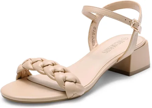 Vista 6 de DREAM PAIRS Zapatos de tacón bajo para mujer con correa de tobillo y puntera abierta trenzada, tacón grueso, sandalias de tacón grueso para fiestas