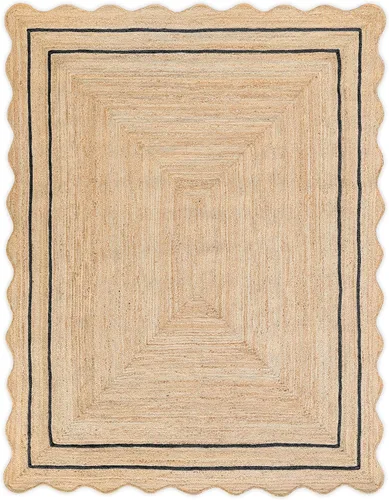 Vista 18 de Alfombra de yute natural ondulada con borde festoneado de Weaving Village, alfombra bohemia de yute para entrada, alfombra de pasillo estilo granja