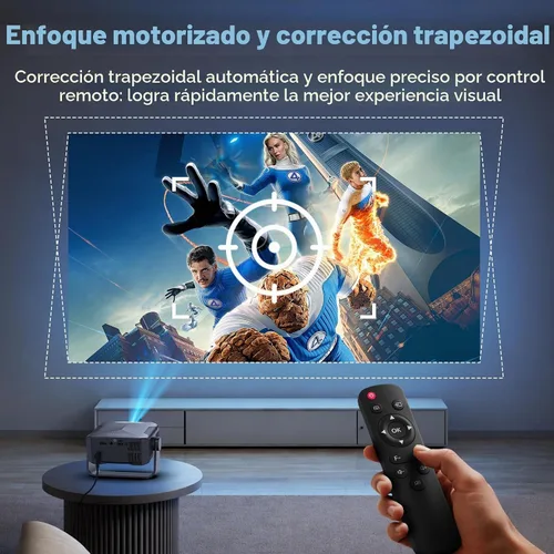 Vista 3 de Proyector para el hogar 1080P, mini proyector de películas con WiFi Bluetooth, Keystone automático, control remoto, enfoque HDMI USB compatible