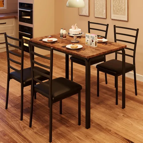 Vista 3 de Juego de mesa de comedor para 4, mesa de cocina y sillas para 4, juego de mesa de comedor de cocina de 5 piezas, mesa de comedor rectangular moderna