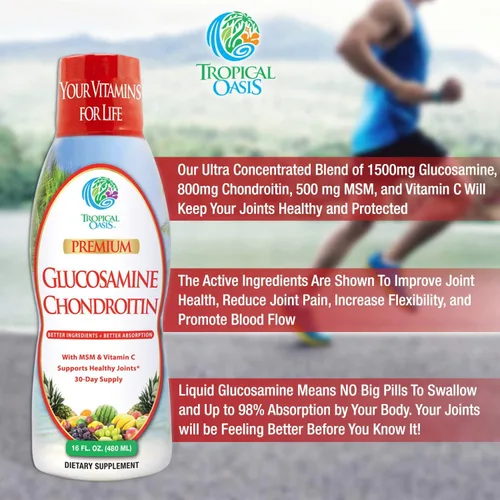 Vista 3 de Tropical Oasis Glucosamina líquida de alta calidad, condroitina y MSM, fórmula de apoyo articular, líquido concentrado para máxima absorción