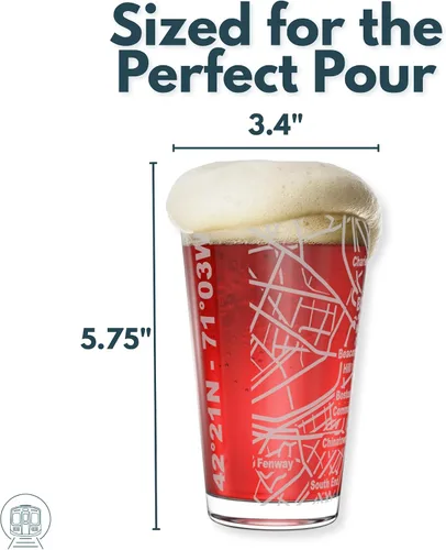 Vista 4 de Greenline Goods Boston, MA Map - Vasos de cerveza (juego de 2), 16 onzas - Diseño de envoltura grabada