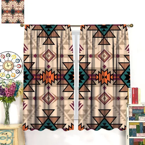 Vista 154 de Cortinas con patrón geométrico tribal, estilo suroeste, azteca, rústico, occidental, nativo americano, opacas, con bolsillo para barra, decoración