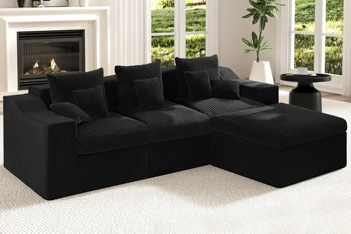 Vista 42 de HABUTWAY Sofá modular modular de 101 pulgadas con asiento profundo, moderno sofá convertible en forma de L, sofá tapizado con diván para sala