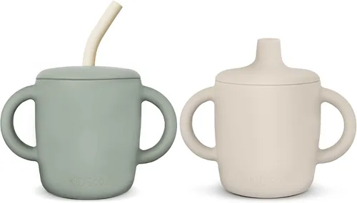Vista 7 de KIDSco. Vaso de silicona con asas de transición de fácil agarre, boquilla suave y pajita. Una taza de entrenamiento irrompible no tóxica sin Avena