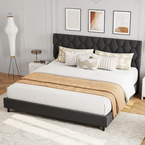 Vista 18 de GarveeHome Marco de Cama de Plataforma Tamaño Twin con Cabecera Tapizada y Soporte de Listones de Madera, Base de Colchón Tapizada/No Necesita Beige