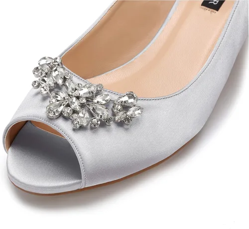 Vista 5 de ERIJUNOR Zapatos de tacón bajo para mujer, con diamantes de imitación, puntera abierta, para boda, fiesta de noche, zapatos de vestir