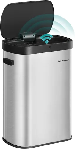 Vista 11 de SONGMICS Bote de basura automático con sensor de movimiento, 13 galones (50 L) con tapa de cierre suave, acero inoxidable, onda o táctil para abrir
